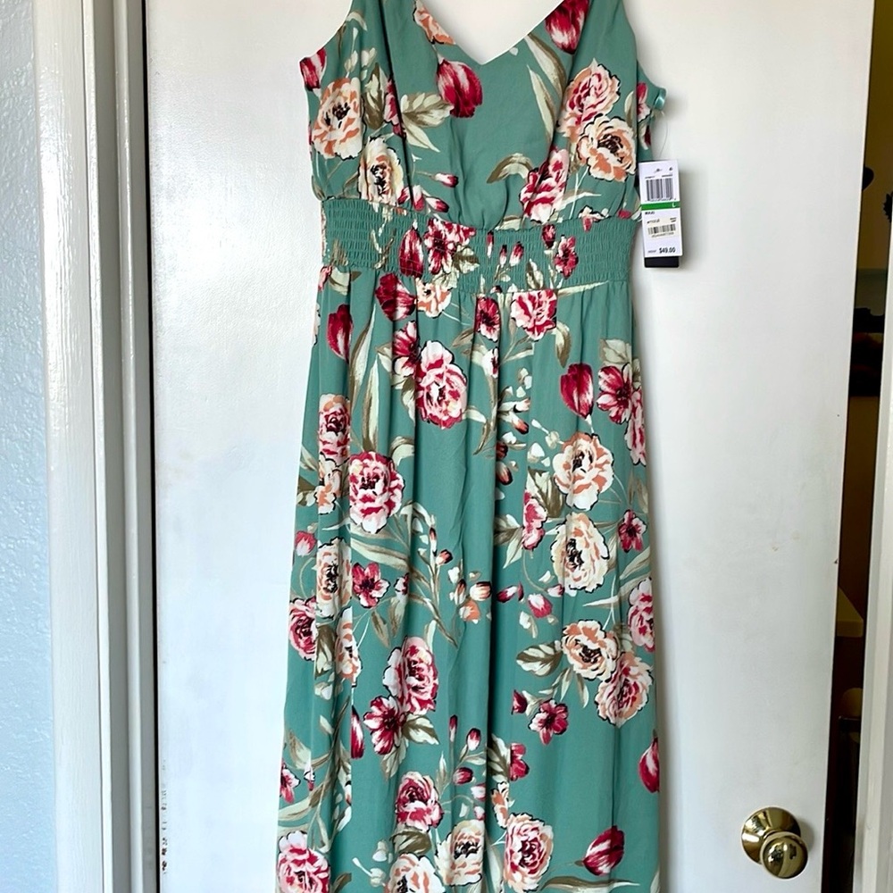 Floral Green Sleeveless Dress